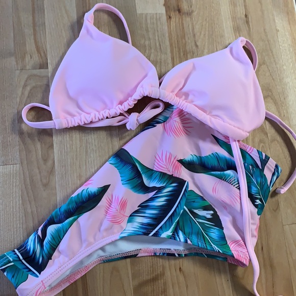 Pink Tropical Print High Waist Micro Triangle Lined Bikini - Picture 8 of 13